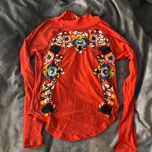 Free People Floral Mock Neck Top